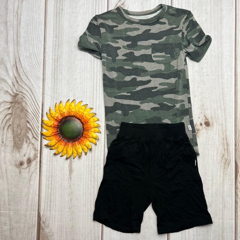 Little Sleepies Play Vintage Camo Pocket Tee & Black Shorts Set 6-12M